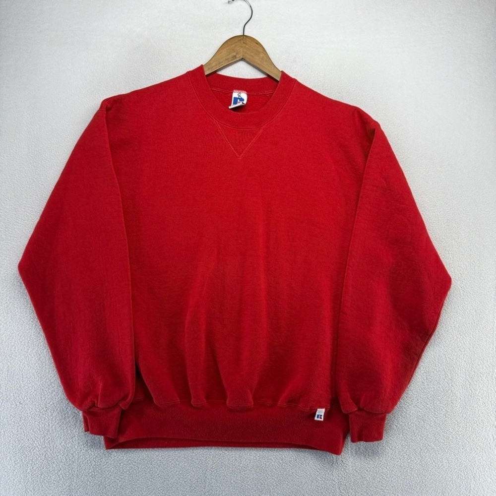 Vintage Russell Athletic Sweatshirt Mens Large Red Crewneck Blank Solid Pullover